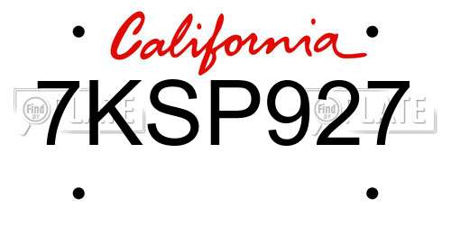 7KSP927 California License Plate