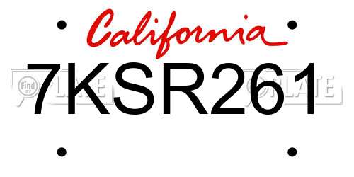 7KSR261 California License Plate
