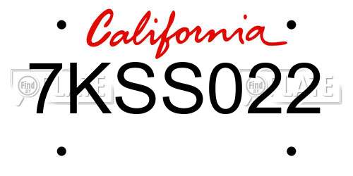 7KSS022 California License Plate