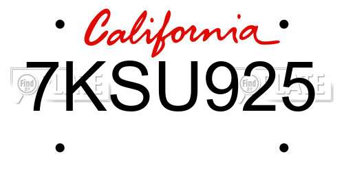7KSU925 California License Plate