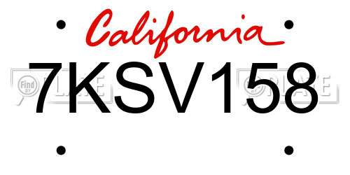 7KSV158 California License Plate