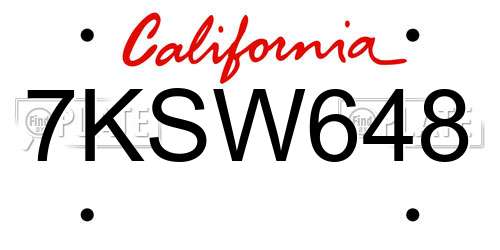 7KSW648 California License Plate