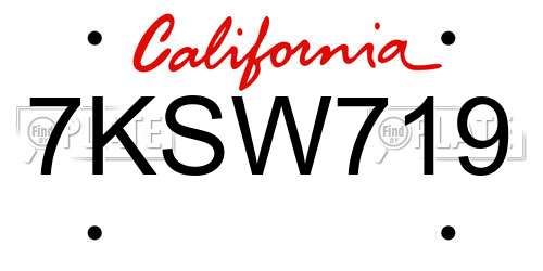 7KSW719 California License Plate