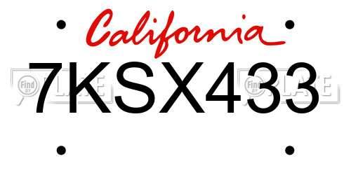 7KSX433 California License Plate