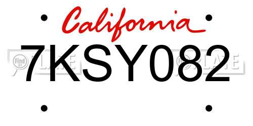7KSY082 California License Plate