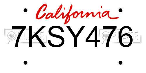 7KSY476 California License Plate