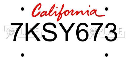 7KSY673 California License Plate