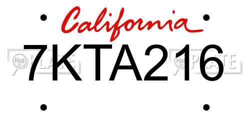 7KTA216 California License Plate