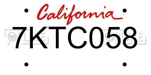 7KTC058 California License Plate