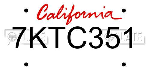7KTC351 California License Plate