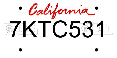 7KTC531 California License Plate