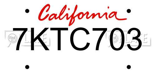 7KTC703 California License Plate