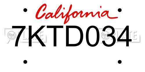 7KTD034 California License Plate