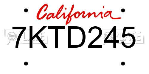 7KTD245 California License Plate