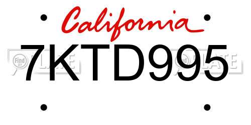 7KTD995 California License Plate