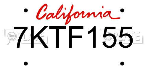 7KTF155 California License Plate