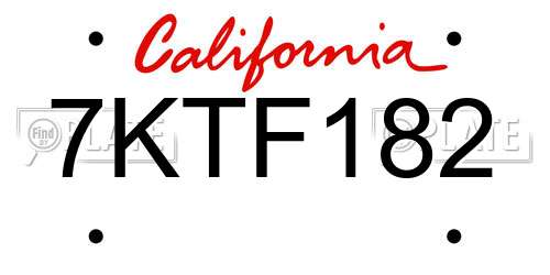 7KTF182 California License Plate