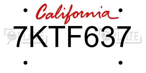 7KTF637 California License Plate