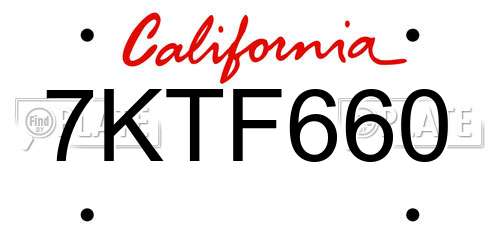 7KTF660 California License Plate