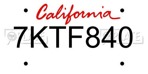 7KTF840 California License Plate