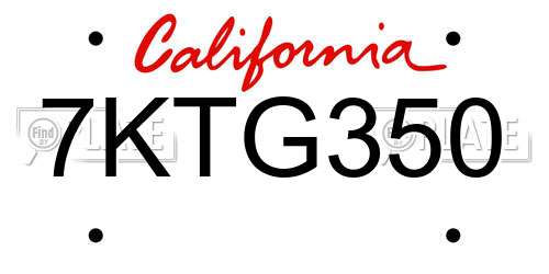 7KTG350 California License Plate