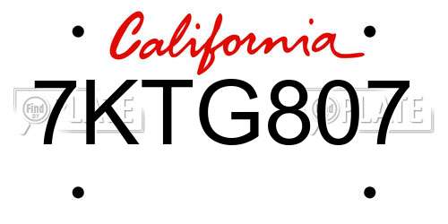 7KTG807 California License Plate