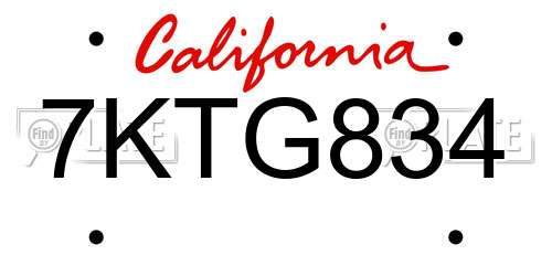 7KTG834 California License Plate