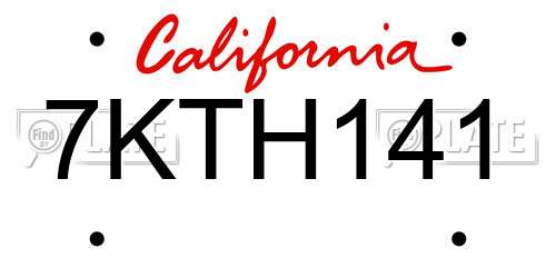 7KTH141 California License Plate