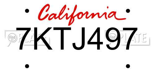 7KTJ497 California License Plate