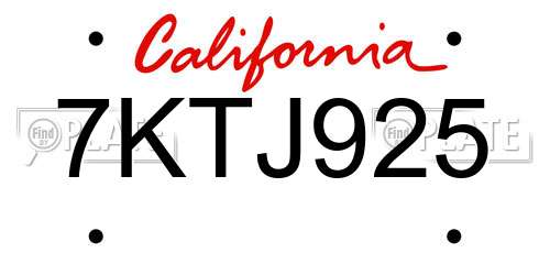 7KTJ925 California License Plate