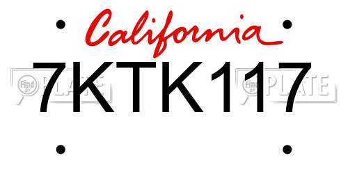 7KTK117 California License Plate