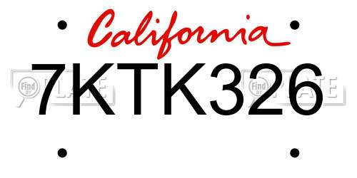 7KTK326 California License Plate