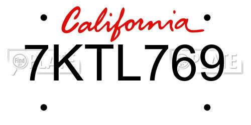 7KTL769 California License Plate