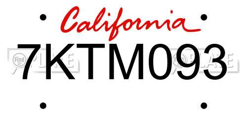 7KTM093 California License Plate
