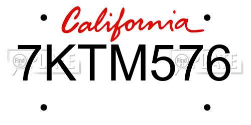7KTM576 California License Plate
