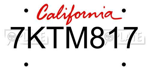 7KTM817 California License Plate