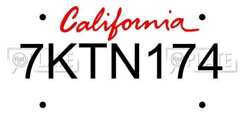 7KTN174 California License Plate