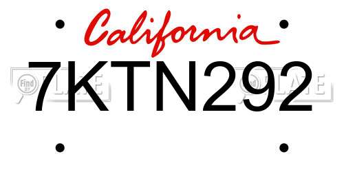 7KTN292 California License Plate