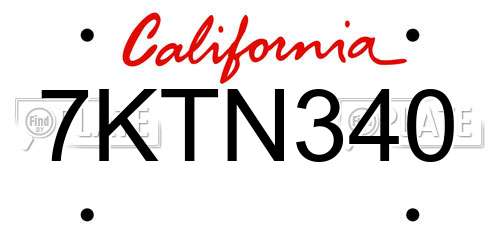 7KTN340 California License Plate