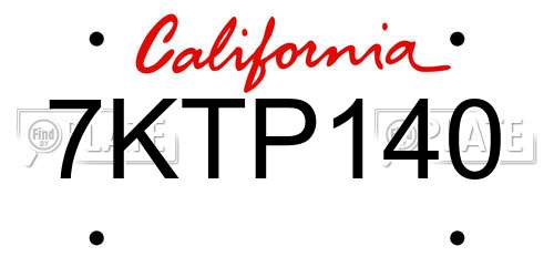 7KTP140 California License Plate