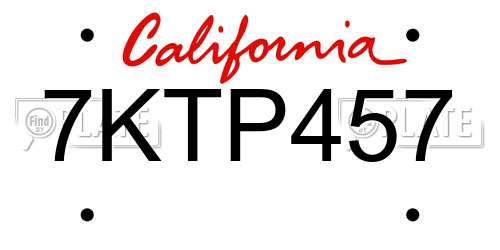 7KTP457 California License Plate
