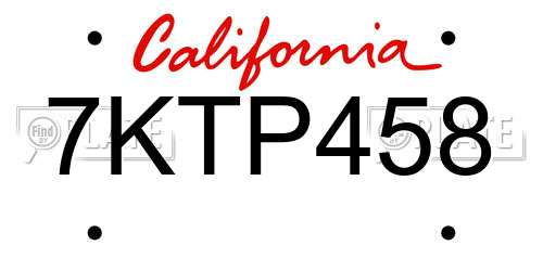 7KTP458 California License Plate