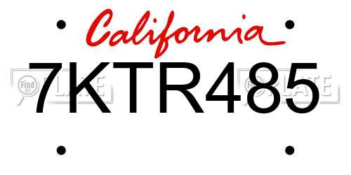 7KTR485 California License Plate