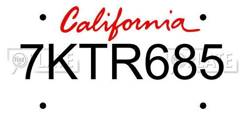 7KTR685 California License Plate