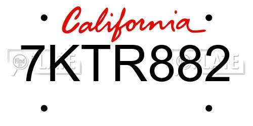 7KTR882 California License Plate
