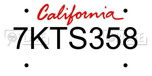7KTS358 California License Plate