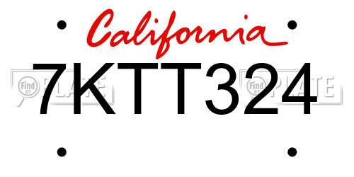7KTT324 California License Plate
