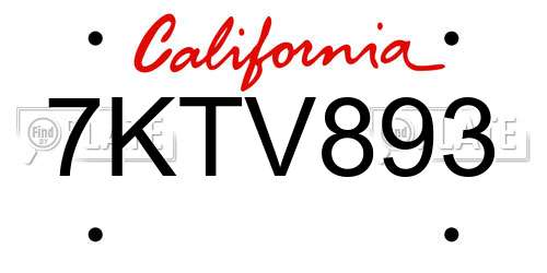 7KTV893 California License Plate