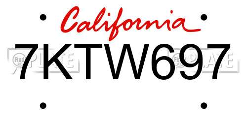 7KTW697 California License Plate