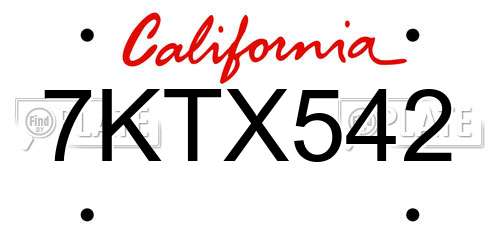 7KTX542 California License Plate